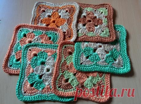 Вяжем плед из квадратных элементов.