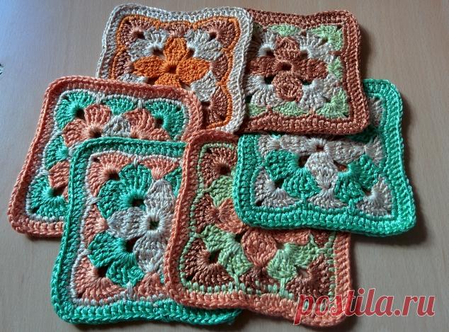 Вяжем плед из квадратных элементов.