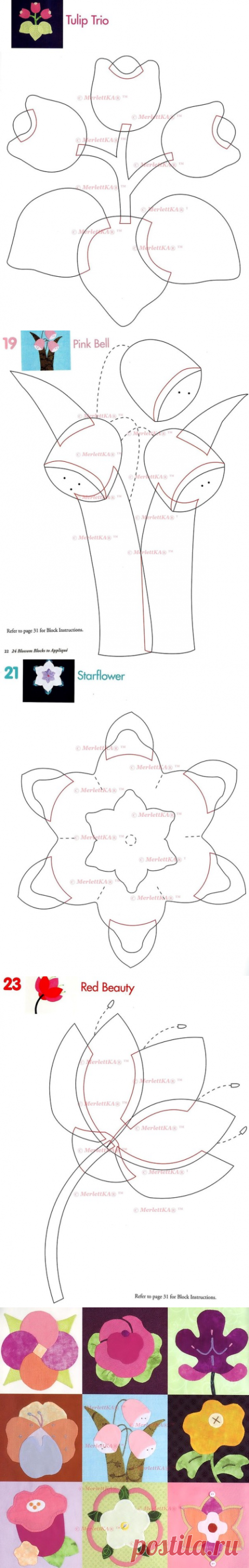 24 ЦВЕТОЧНЫХ ПЭЧВОРКА - 24 BLOSSOM BLOCKS TO APPLIQUE / Всё из мира рукоделия (изучаю и делюсь различными техниками и видами рукоделия)