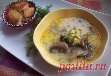 Сырный суп с шампиньонами и брокколи