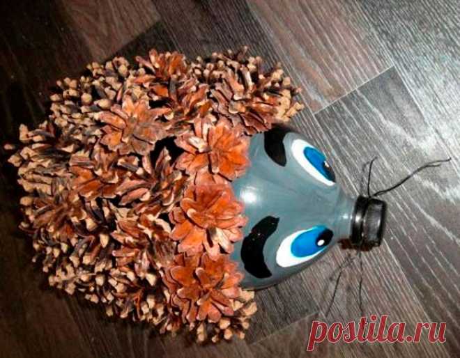 Ёжик из шишек и пластиковой бутылки — DIYIdeas