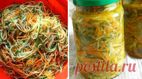 Салат на зиму «Огурцы по-корейски с морковью» Если у вас переросли огурцы - не беда - из них можно сделать очень вкусный салат на зиму! Слишком желтые, конечно, лучше не брать, а остальные смело 'пускайте в ход'. Очень часто встречала подобный рецепт заготовки: и все они в основном отличаются нарезкой овощей. Мне понравился вот такой, где огурцы и морковь нарезаются длинной, тонкой соломкой - 'по-корейски'. Можно использовать специальную терку для нарезки 'моркови по-корей...