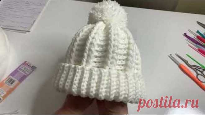 Тёплая шапка с красивым узором с обеих сторон. Вяжем крючком.👌👍