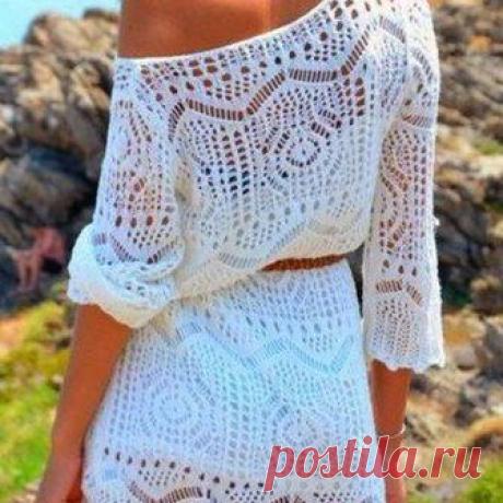 Морская пена. Ажурное платье H&M спицами