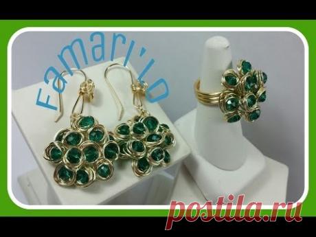 Anillo y A retes en color verde (bisutería)