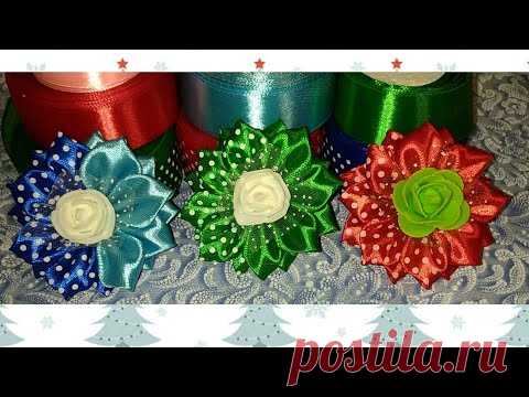 простые новогодние бантики для новичков МК Канзаши, Kanzashi, Diy