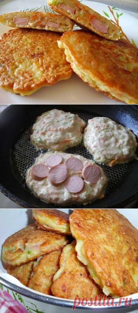 Оладьи из кабачков с сосисками, быстрый завтрак