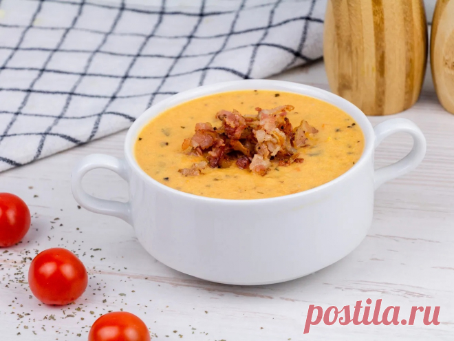 ​Томатный суп-пюре с беконом Бекон — мясной продукт, полученный путем особого откорма свиней, в рацион которых входит молоко, цельнозерновые крупы и бобы. Мясо срезают исключительно с боков молодых свиней, поэтому вы никогда не найдете в беконе фрагментов костей. Такое мясо с небольшой прослойкой жира имеет...