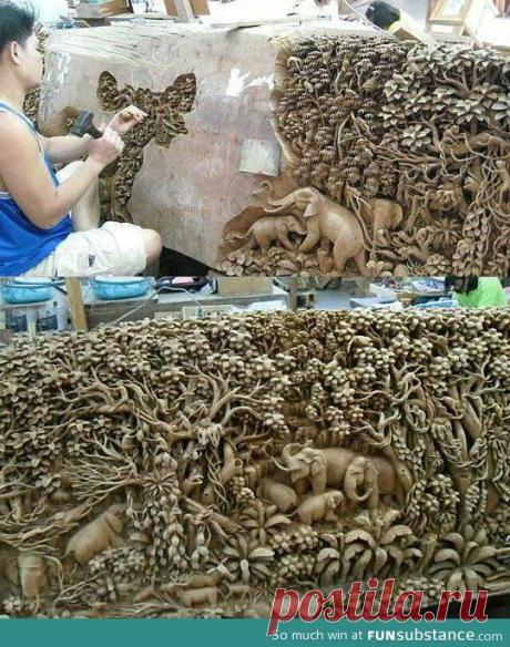 (1) Awesome wood carvings | интересно необычно | Wood Carvings, Woods and Elephants