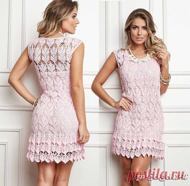 Розовый сарафан крючком