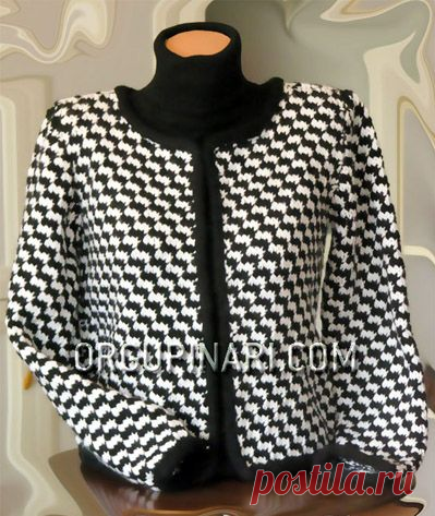 Вязание спицами - Узоры спицами - Ленивый жаккард спицами - Узоры "Птичья лапка" и их имитация - Черно-белый принт для стиля "Шанель" на спицах