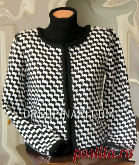 Вязание спицами - Узоры спицами - Ленивый жаккард спицами - Узоры "Птичья лапка" и их имитация - Черно-белый принт для стиля "Шанель" на спицах