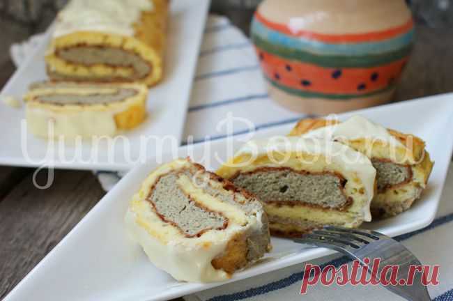 ​Омлет-рулет с курицей и грибами