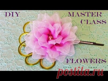 DIY Kanzashi flores en cintas matizadas de organza - Kanzashi flowers in organza ribbons