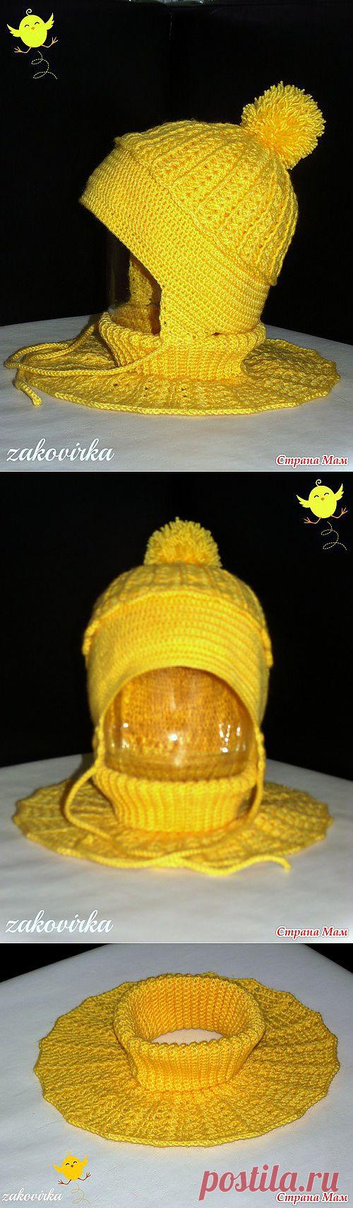 Двойная шапочка "Кексик" и манишка крючком.