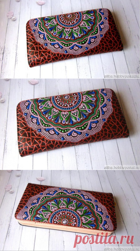 Кошелек женский &quot;Лиловый цветок&quot; точечная роспись – купить в интернет-магазине HobbyPortal.ru