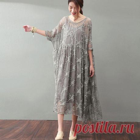 Lacing Women Silk Loose Casual Gray Dress – Buykud