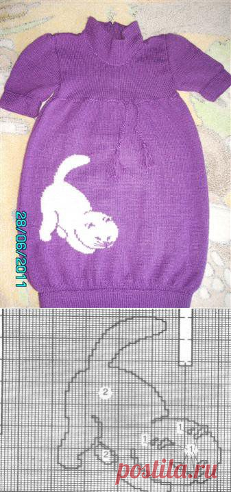 Платье-туника с кошкой для девочки 6 лет!