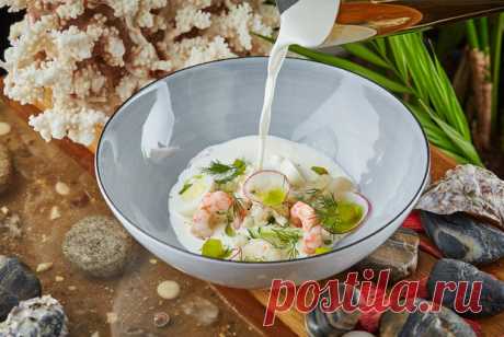 Белая окрошка с морепродуктами, копченой треской и овощами рецепт – русская кухня: супы. «Еда»