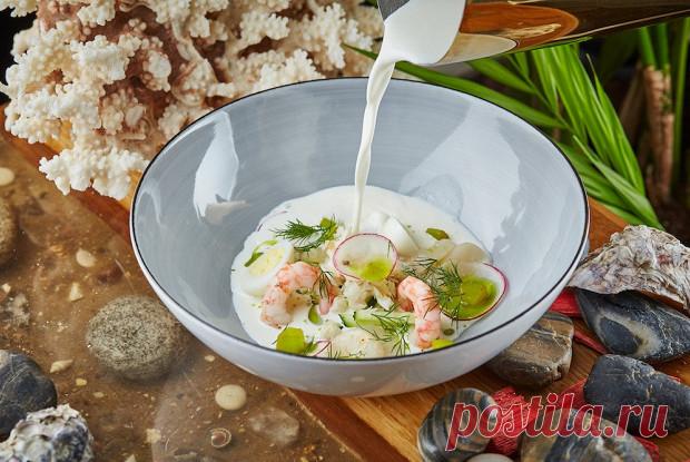 Белая окрошка с морепродуктами, копченой треской и овощами рецепт – русская кухня: супы. «Еда»