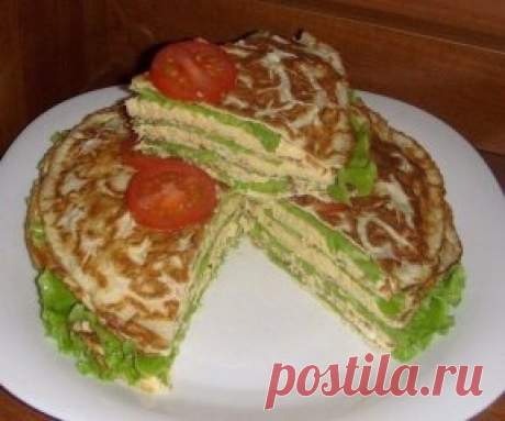 Тортик на закуску
Испечь блинчики-5 шт.
Яйцо+стол.ложка молока+щепотка соли-это 1 блинчик.
Паштет:
курин.филе-2 шт.(отварить),
морковь(обжар.)
лук(обжар.)
солёный огурец,
чеснок,
майонез,перец мотлот.
Приготовление:
Всё измельчить блендером(смесь похожая на густую сметану).
Каждый блинчик смазать паштетом,переложить листиком салата и т.д.
Немного настоится и можно кушать!