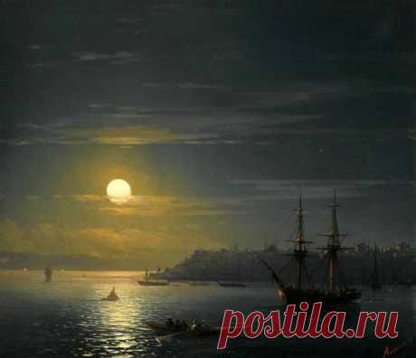 Ivan Aivozovsky [Russian-born Armenian Academic, 1817-1900] ~ View of Constantinople in Moonlight, 1846    |  Pinterest • Всемирный каталог идей