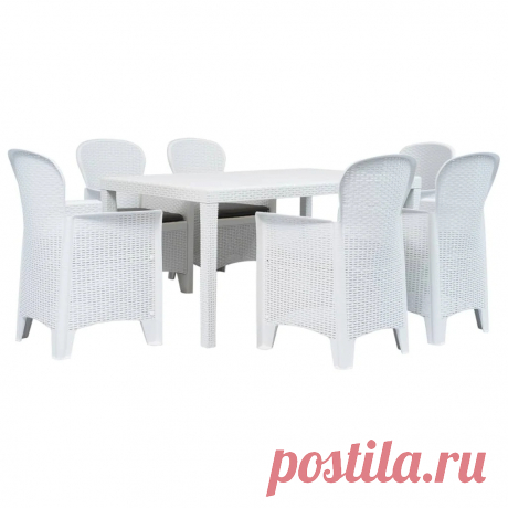 Vidaxl 7 piece outdoor dining set plastic white rattan look Sale - Banggood.com