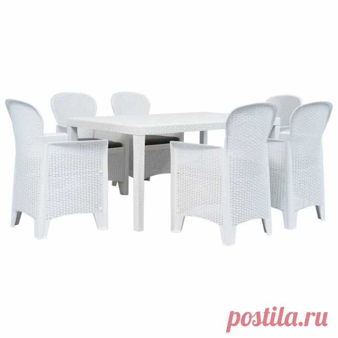 Vidaxl 7 piece outdoor dining set plastic white rattan look Sale - Banggood.com
