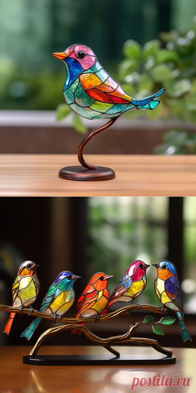 🔥ÚLTIMO DÍA 60 % DE DESCUENTO🔥 Pájaros de vidrieras en adornos de escritorio de rama