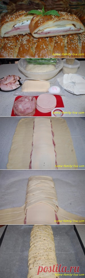 Сырно-колбасная плетенка - Кулинарные рецептыКулинарные рецепты