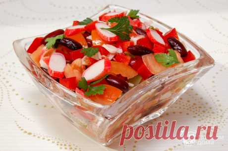 постный Салат с фасолью и крабовыми палочками