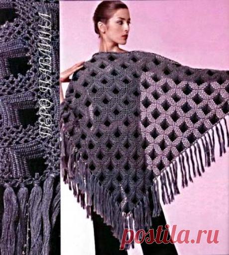 Шаль, связанная крючком из пряжи 3-х цветов. Косое вязание. Схема. / pautinka.3dn.ru