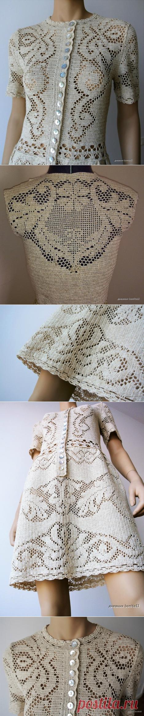 Красивое платье крючком филейной вязкой.