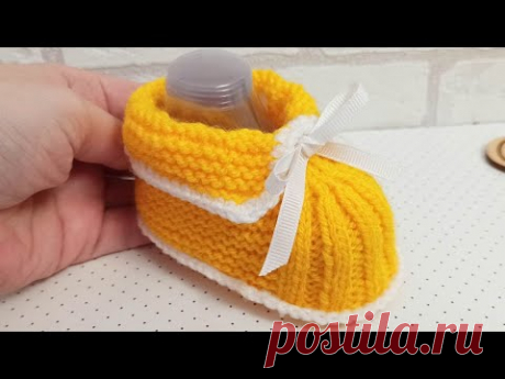 Пинетки-ботиночки вязаные спицами/ booties knitting/Stiefeletten stricken