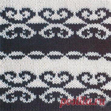 Узор № 108 - жаккардовый контрастный орнамент. Схему вязания и условные обозначения вы сможете увидеть на сайте.