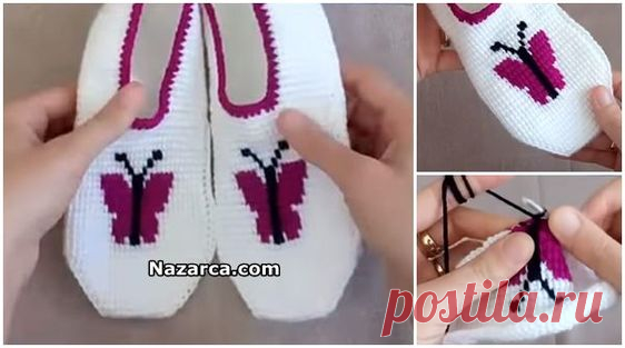 Üzerinde Harika bir Mor Kelebek deseni Olan Tunus İşi Örgü ile Dikişsiz Kelebek Desenli Bayan Patik yapılışı Videolu ve Anlatımlı olarak Tam Açıklamalı Baştan Sona Öğretilen Videosu ile…