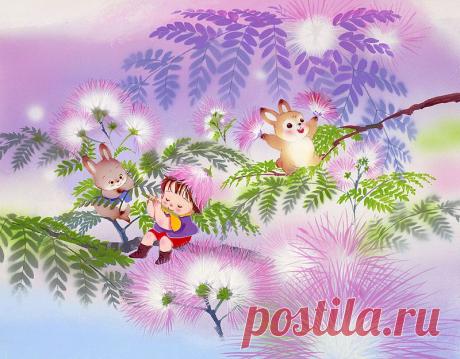 Феи и кроликов, которые играют на иллюстрациях животных Nemunoki