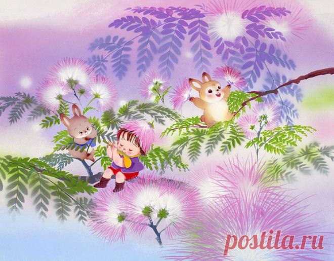 Феи и кроликов, которые играют на иллюстрациях животных Nemunoki