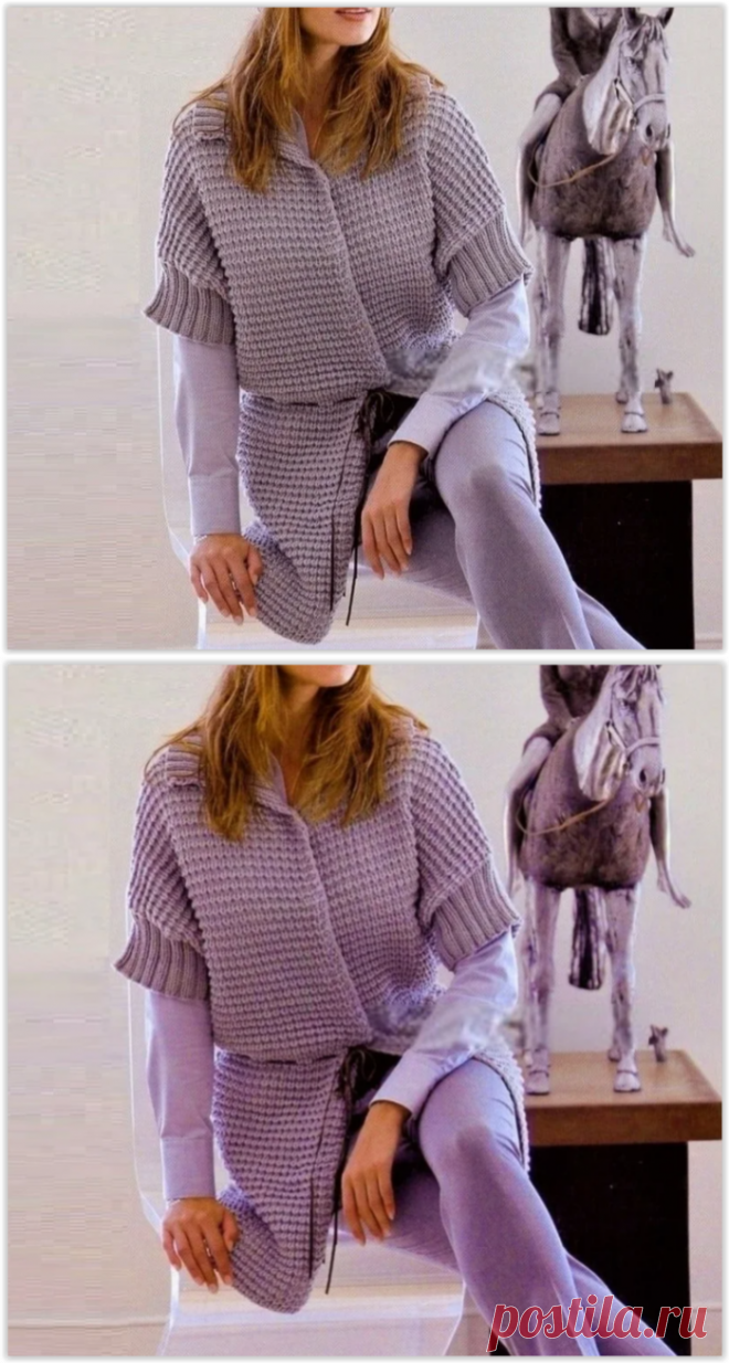 Стильный и лаконичный жилет, связанный простым узором (описание и схема)