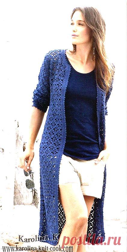 Ажурный кардиган тёмно-синего цвета..