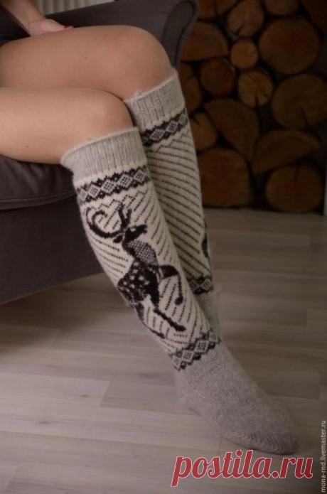 Жаккард с оленями, вяжем спицами