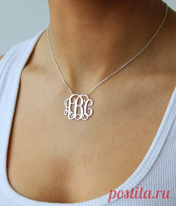 Monogram necklace - 925 Sterling Silver Monogram Necklace - 2 inch - %100 Handmade