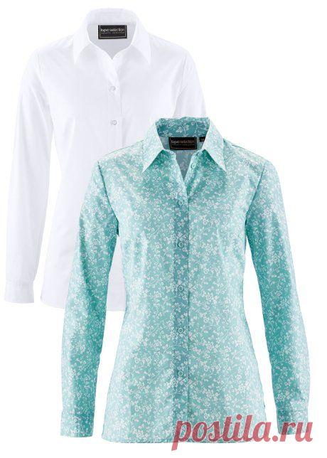 Блузка (2 шт.) аква пастельный/белый в цветочек + белый однотонный - bpc selection - bonprix.kz