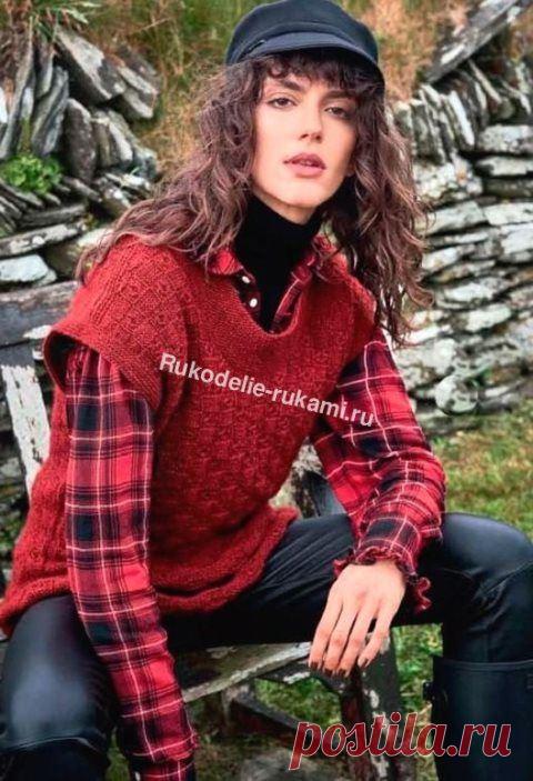 Как связать Женский жилет в рельефную клетку спицами
