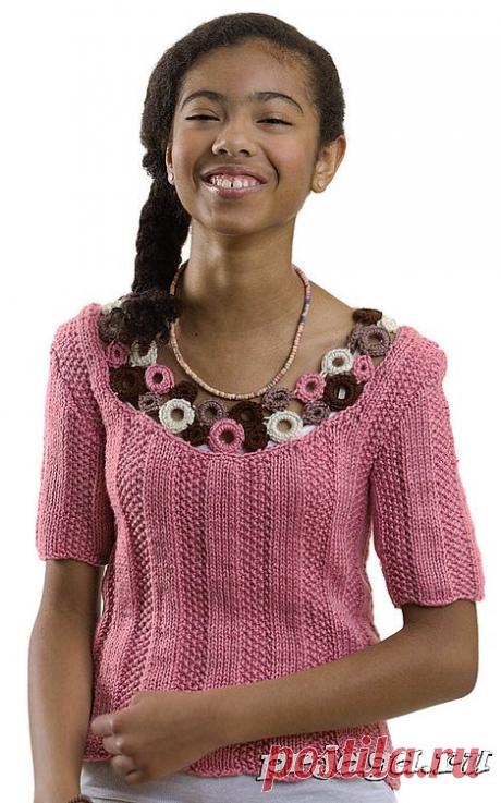Кофточка с коротким рукавом для девочек 8-10 лет
Описание, схемы