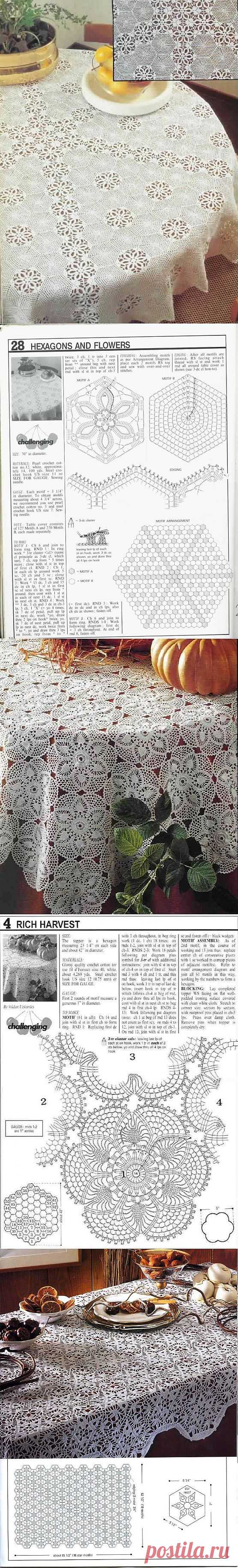 3 скатерти,вязаные крючком из мотивов..