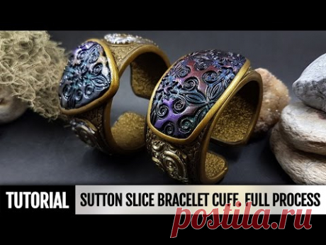 DIY How to make Unique Sutton Slice Bracelet Cuff. Polymer clay Jewelry making. VIDEO Tutorial!