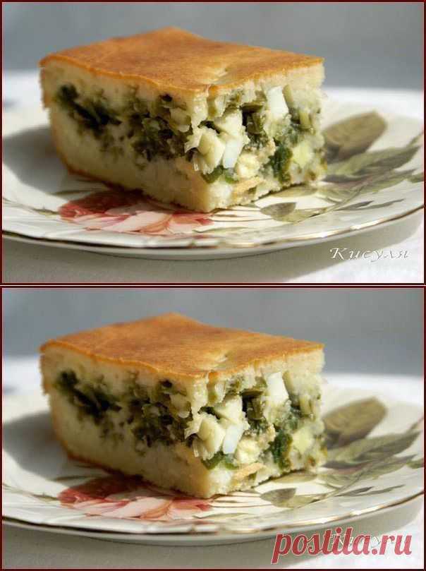 Кулинария- Быстрый (заливной) пирог с зелёным луком и яйцом.