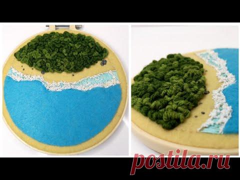 Island Beach Aerial view Embroidery -landscape Hand Embroidery - Easy step by step Embroidery