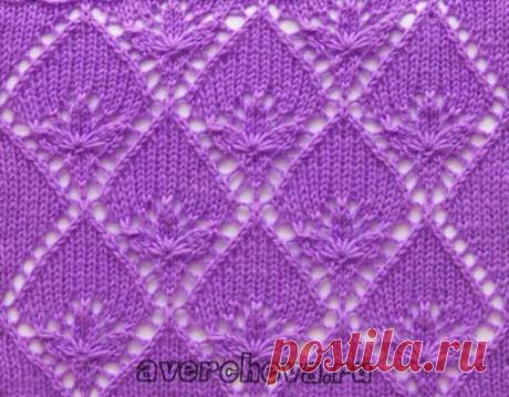 Узор "Трилистник в ромбах"

В схеме указаны только лицевые ряды , в изнаночных вязать по рисунку, накиды вязать изнаночными. Раппорт узора 16 петель в ширину .Число петель в узоре меняется. Для начала вязания 1-го ряда наберите число петель кратное 16 +8 петель перед раппортом и 9 петель после. В высоту повторяем с 1-го по 28-ой ряд. Розовые клеточки клеточки — НЕТ ПЕТЛИ ( просто не учитываем их при вязании)